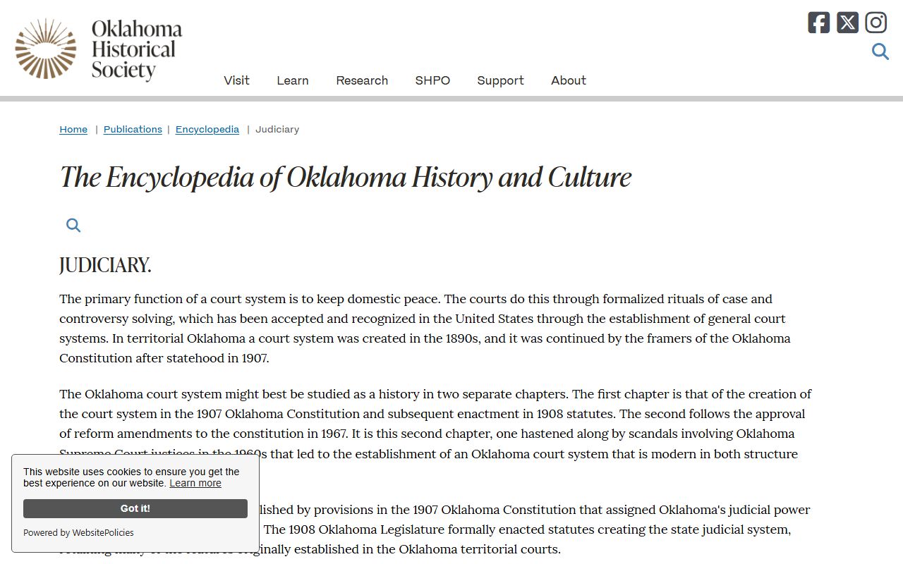 Oklahoma judiciary history article explaining the Noble County court records system