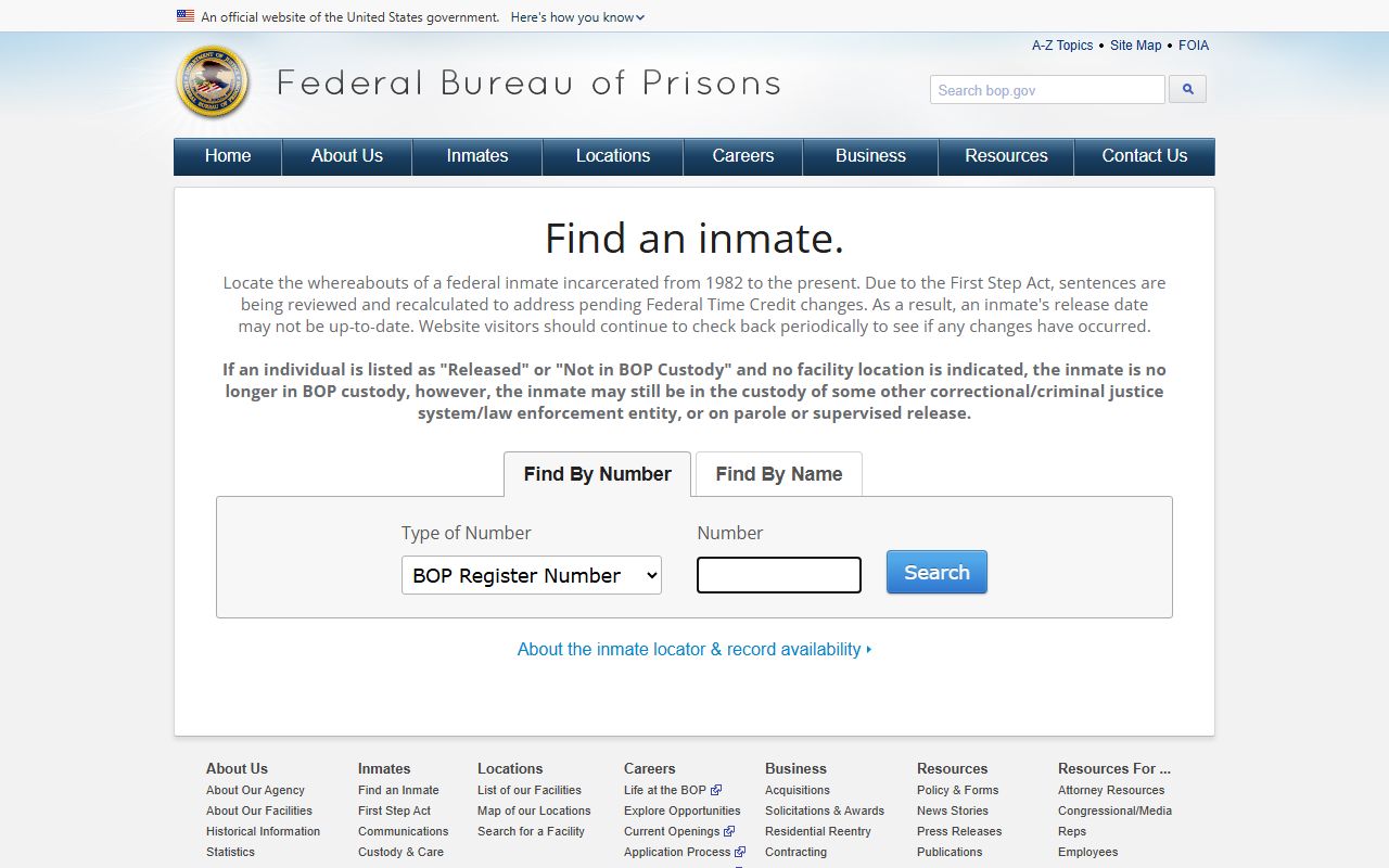 Noble County criminal federal custody searched on the BOP inmate locator