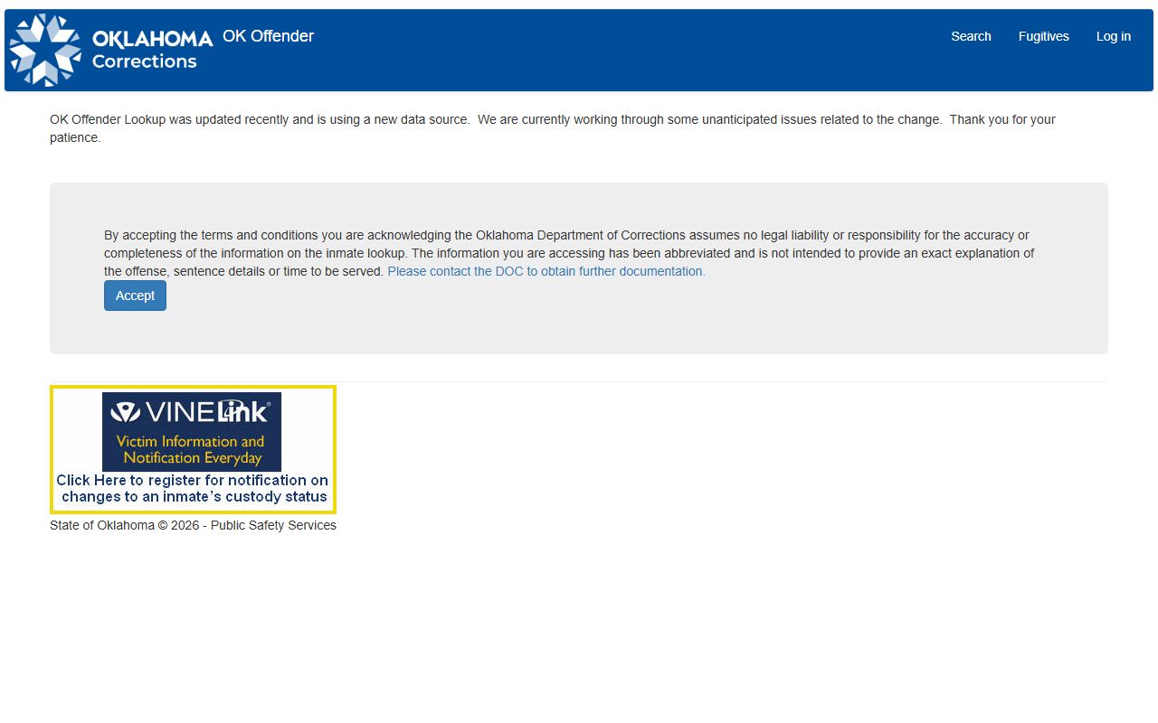 Noble County criminal offender status searched through Oklahoma DOC lookup