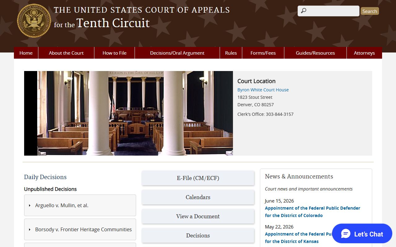 U.S. Court of Appeals for the Tenth Circuit, the federal appeals court for Noble County District Court federal matters