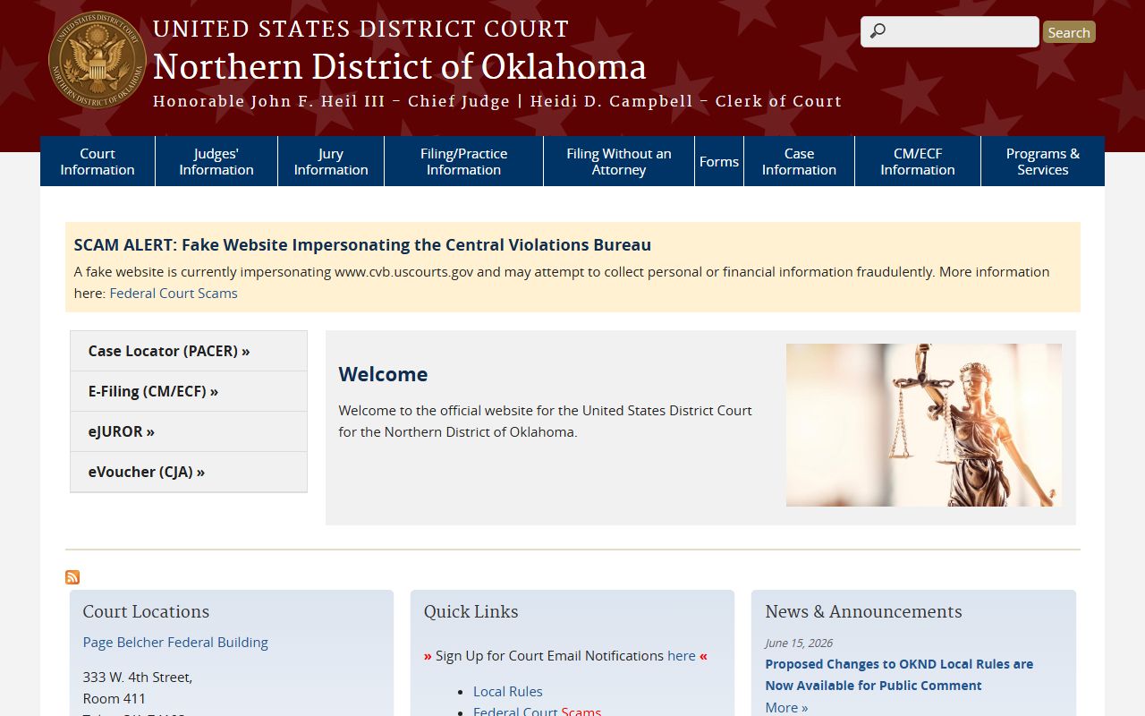U.S. District Court for the Northern District of Oklahoma, the federal trial court above the Noble County District Court