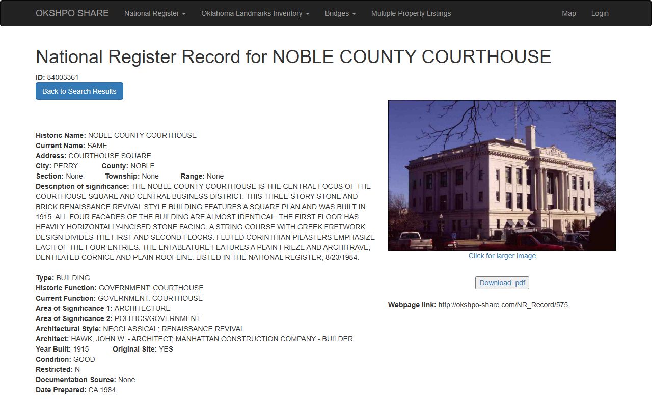 Noble County court records courthouse historic preservation record