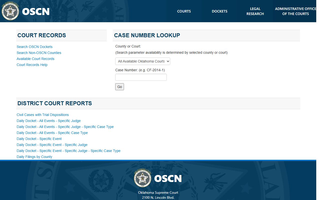 Noble County court records OSCN docket search page