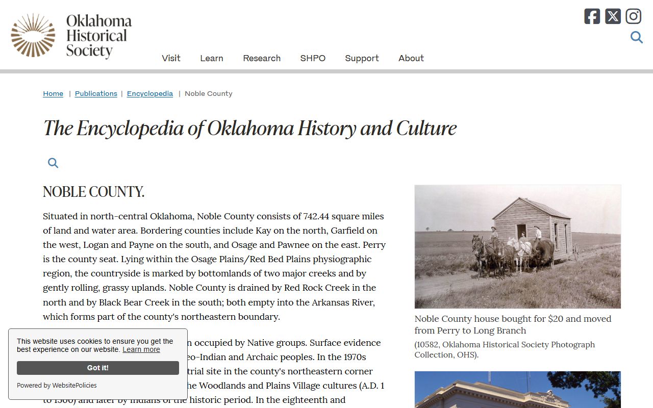 Oklahoma Historical Society Noble County article tied to Noble County marriage records research