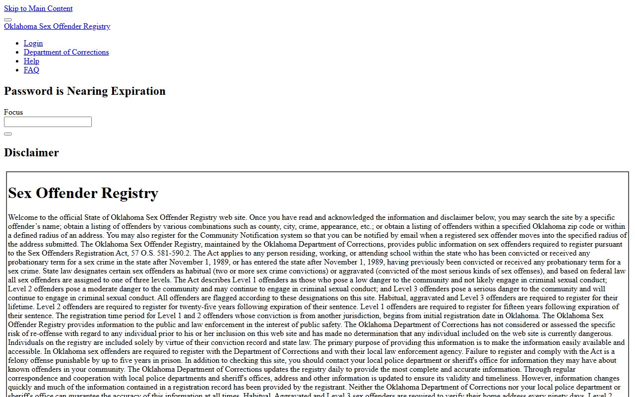 Noble County warrant related Oklahoma sex offender registry search